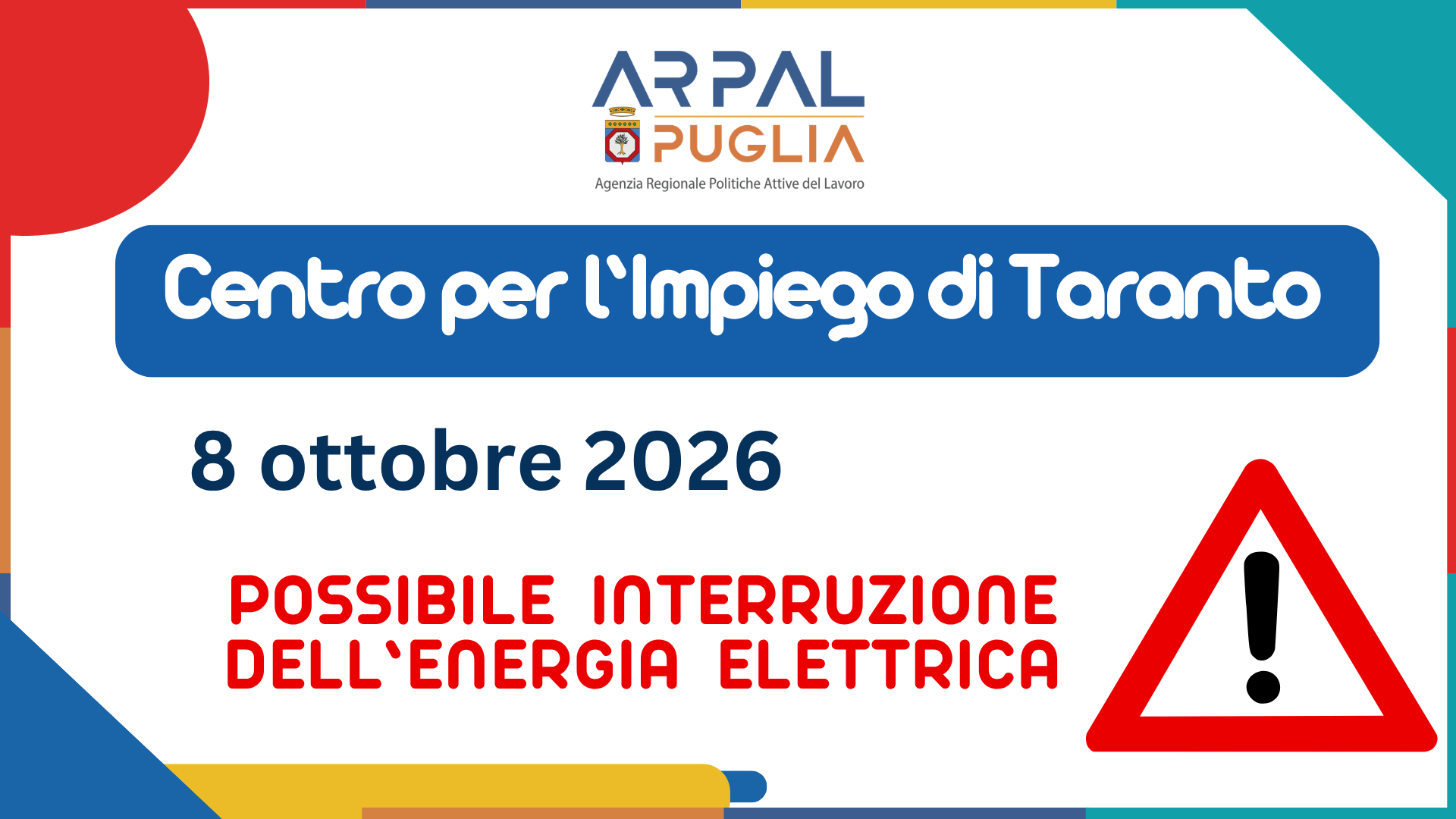 INTERRUZIONE ENERGIA ELETTRICA CPI TARANTO - 08 OTTOBRE 2026